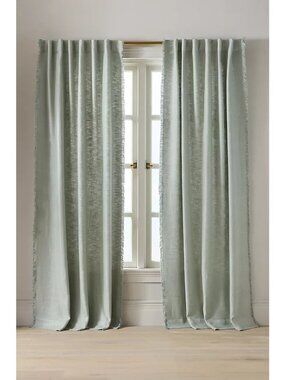 Anthropologie Luxe Linen Blend Woven Curtain Moss Green Natural Interior Design